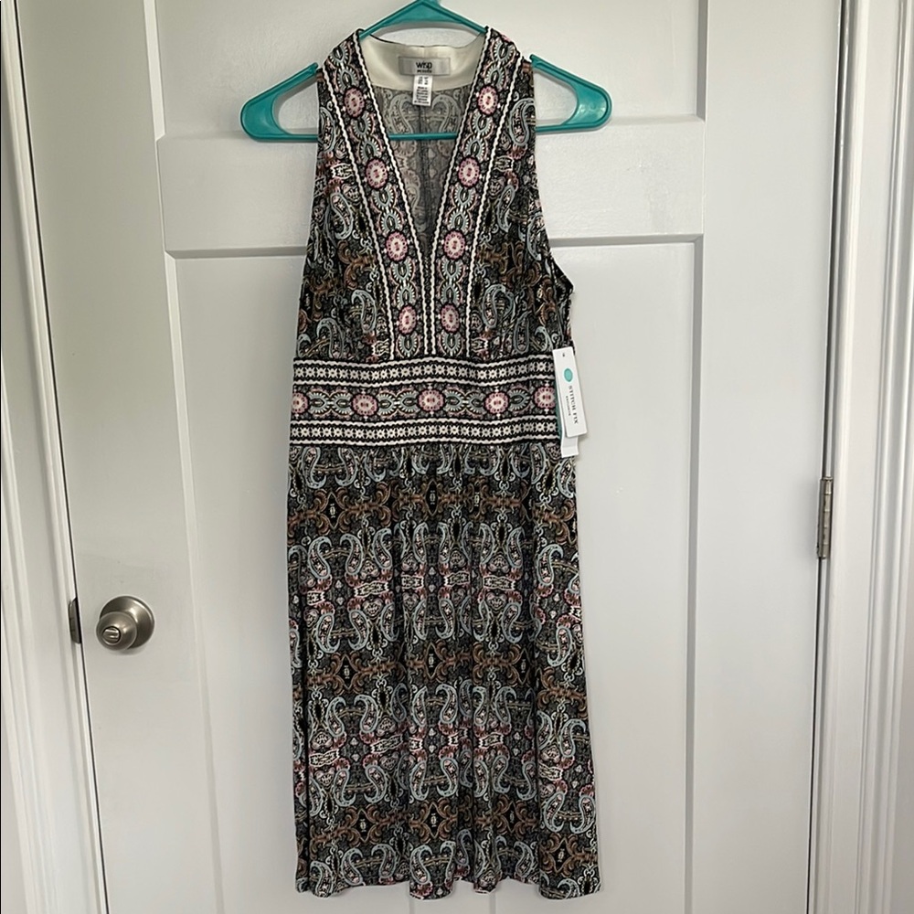 New Black and White Halter Sundress Midi